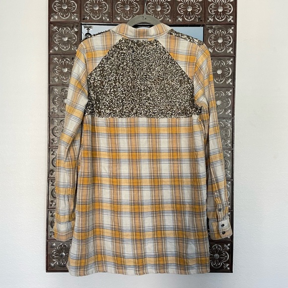 Free People Little Bit of Sugar Plaid Sequin Button Down Top - Picture 9 of 9